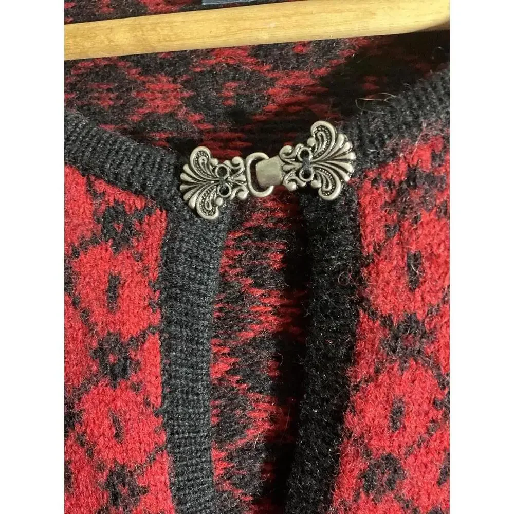 Woolrich Women's Red/Burgundy Embroidered Wool Cardigan Sweater XL - Picture 4 of 9